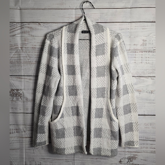 Verve Ami Soft Gray And White Open Front Cardigan Sjze Small Pockets - Picture 1 of 5